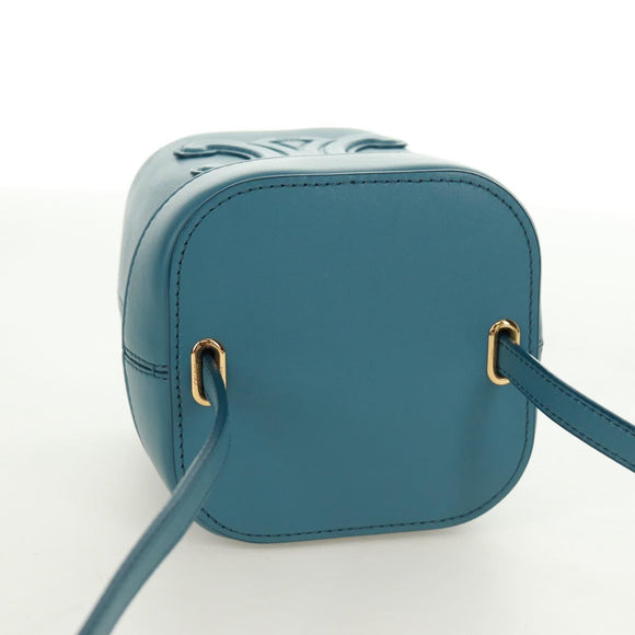 CELINE Triomphe Shoulder Bag Leather Blue Gold Auth 171873M