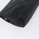 CHANEL Matelasse Pouch Lamb Skin Black Gold CC Auth 171878-10