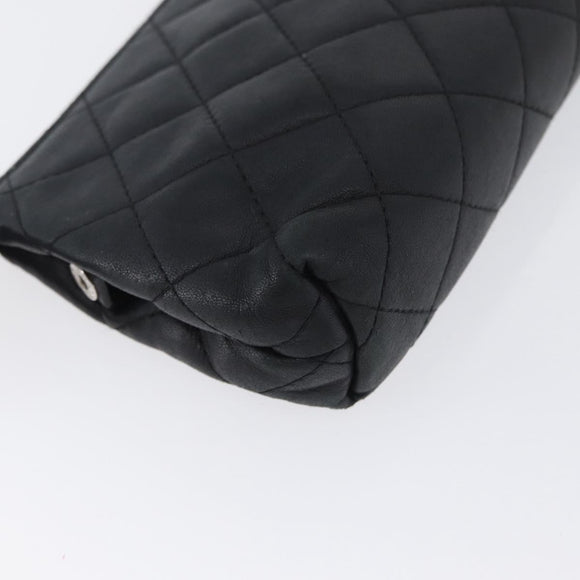CHANEL Matelasse Pouch Lamb Skin Black Gold CC Auth 171878