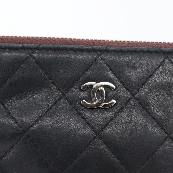 CHANEL Matelasse Pouch Lamb Skin Black Gold CC Auth 171878