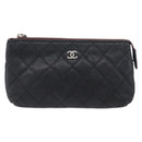 CHANEL Matelasse Pouch Lamb Skin Black Gold CC Auth 171878-2