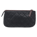 CHANEL Matelasse Pouch Lamb Skin Black Gold CC Auth 171878-3