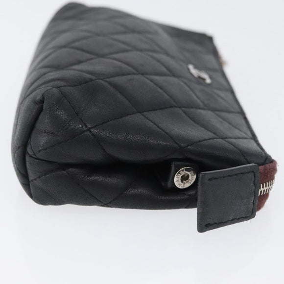 CHANEL Matelasse Pouch Lamb Skin Black Gold CC Auth 171878