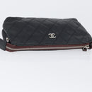 CHANEL Matelasse Pouch Lamb Skin Black Gold CC Auth 171878-6