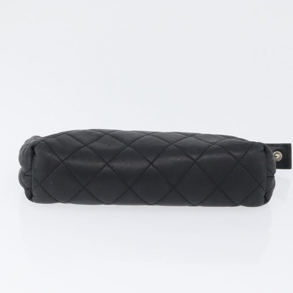 CHANEL Matelasse Pouch Lamb Skin Black Gold CC Auth 171878