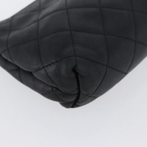 CHANEL Matelasse Pouch Lamb Skin Black Gold CC Auth 171878