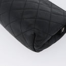 CHANEL Matelasse Pouch Lamb Skin Black Gold CC Auth 171878-9