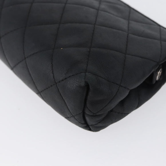 CHANEL Matelasse Pouch Lamb Skin Black Gold CC Auth 171878