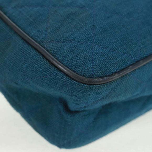 CHANEL Matelassé Schoudertas Canvas Marineblauw Goud CC Auth 171908V