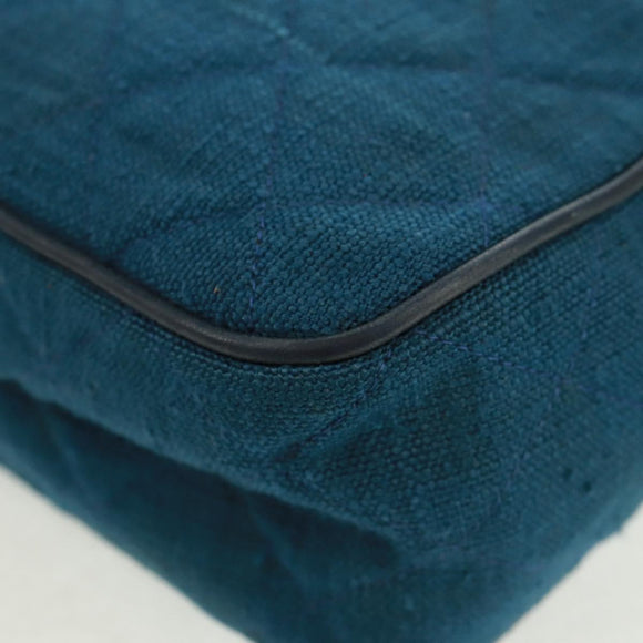 CHANEL Matelassé Schoudertas Canvas Marineblauw Goud CC Auth 171908V