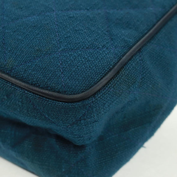 CHANEL Matelassé Schoudertas Canvas Marineblauw Goud CC Auth 171908V