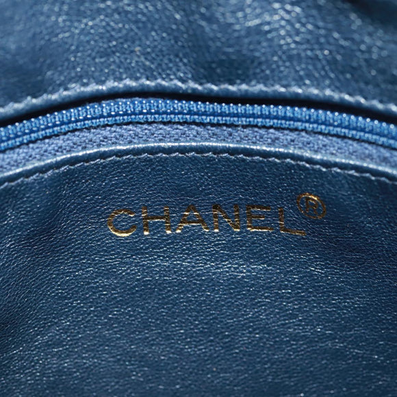 CHANEL Matelassé Schoudertas Canvas Marineblauw Goud CC Auth 171908V
