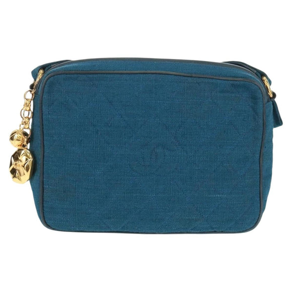 CHANEL Matelassé Schoudertas Canvas Marineblauw Goud CC Auth 171908V