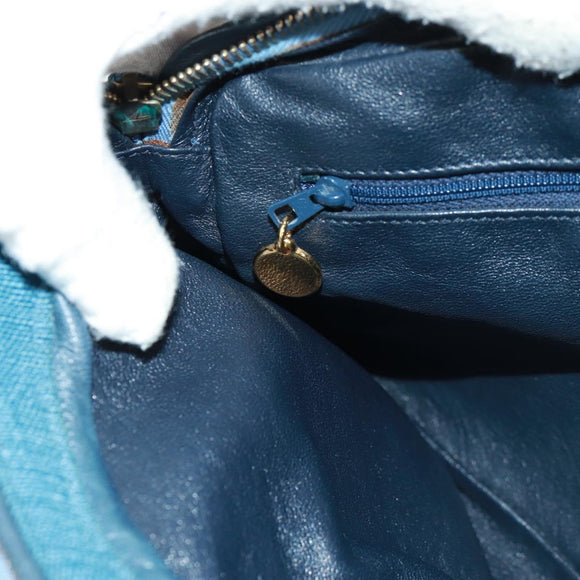 CHANEL Matelassé Schoudertas Canvas Marineblauw Goud CC Auth 171908V