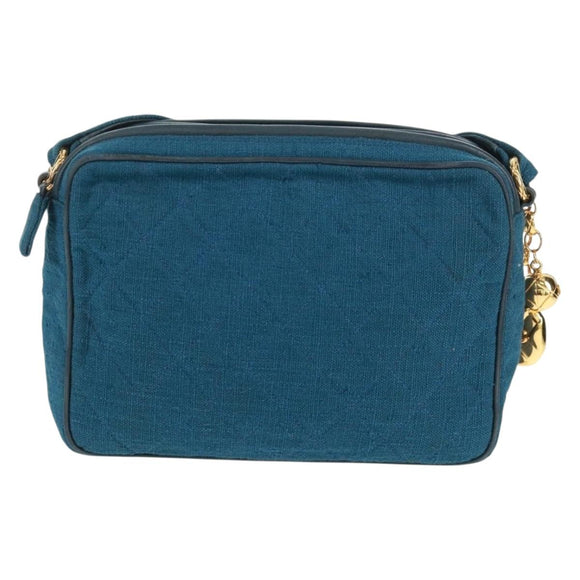 CHANEL Matelassé Schoudertas Canvas Marineblauw Goud CC Auth 171908V