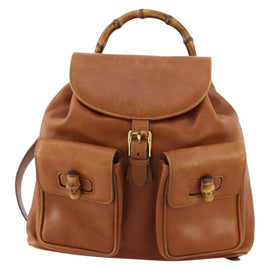 GUCCI Bamboo Backpack Leather Brown Gold 003 2058 0016 Auth 171910 - 0