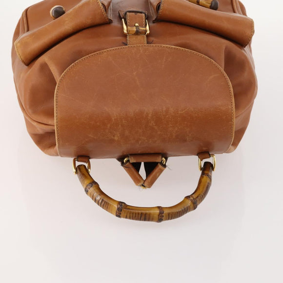 GUCCI Bamboo Backpack Leather Brown Gold 003 2058 0016 Auth 171910
