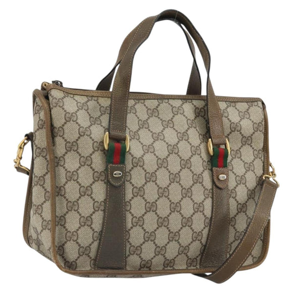 GUCCI GG Supreme Web Sherry Line Tote Bag PVC Beige Gold 41 02 039 Auth 171911