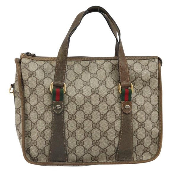 GUCCI GG Supreme Web Sherry Line Tote Bag PVC Beige Gold 41 02 039 Auth 171911