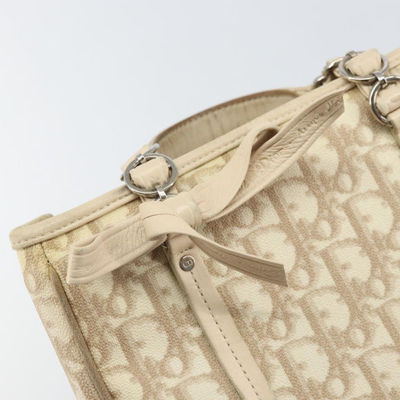 Christian Dior Trotter Canvas Romantic Handtasche PVC Beige Silber Auth 171915