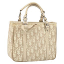 Christian Dior Trotter Canvas Romantic Handtasche PVC Beige Silber Auth 171915-1