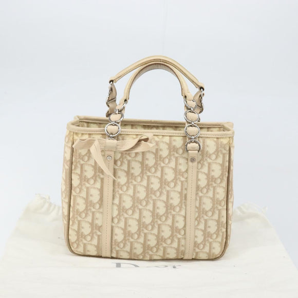 Christian Dior Trotter Canvas Romantic Handtasche PVC Beige Silber Auth 171915