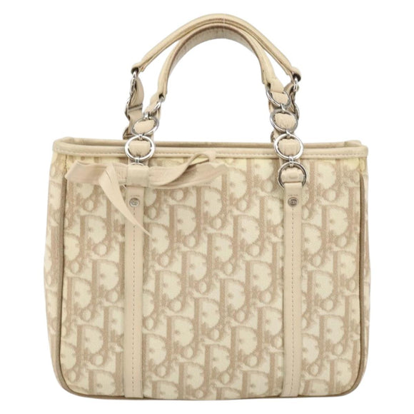 Christian Dior Trotter Canvas Romantic Handtasche PVC Beige Silber Auth 171915