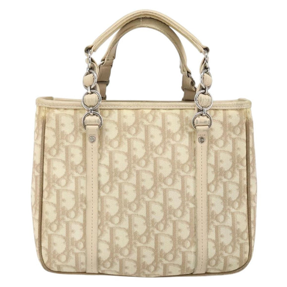 Christian Dior Trotter Canvas Romantic Handtasche PVC Beige Silber Auth 171915
