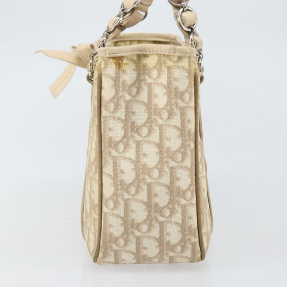 Christian Dior Trotter Canvas Romantic Handtasche PVC Beige Silber Auth 171915