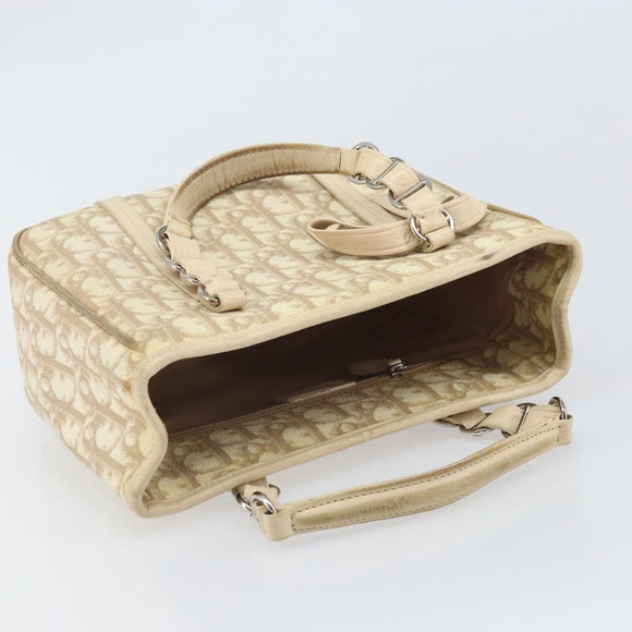 Christian Dior Trotter Canvas Romantic Handtasche PVC Beige Silber Auth 171915