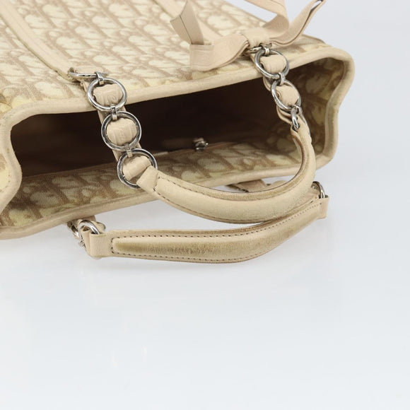 Christian Dior Trotter Canvas Romantic Handtasche PVC Beige Silber Auth 171915