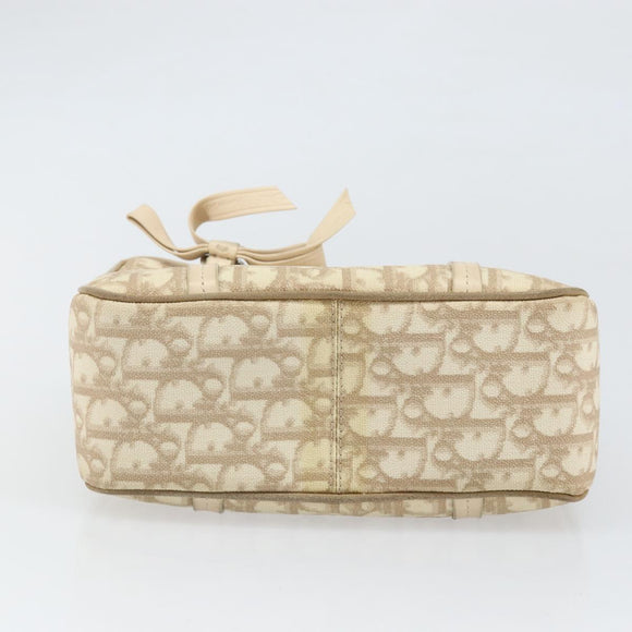 Christian Dior Trotter Canvas Romantic Handtasche PVC Beige Silber Auth 171915