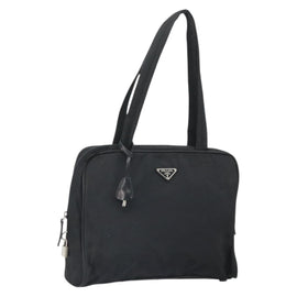 PRADA Tote Bag Nylon Black Silver Auth 171922