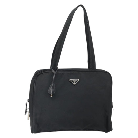 PRADA Tote Bag Nylon Black Silver Auth 171922