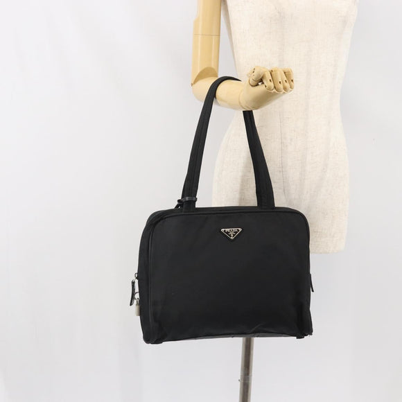 PRADA Tote Bag Nylon Black Silver Auth 171922