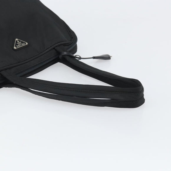 PRADA Tote Bag Nylon Black Silver Auth 171922