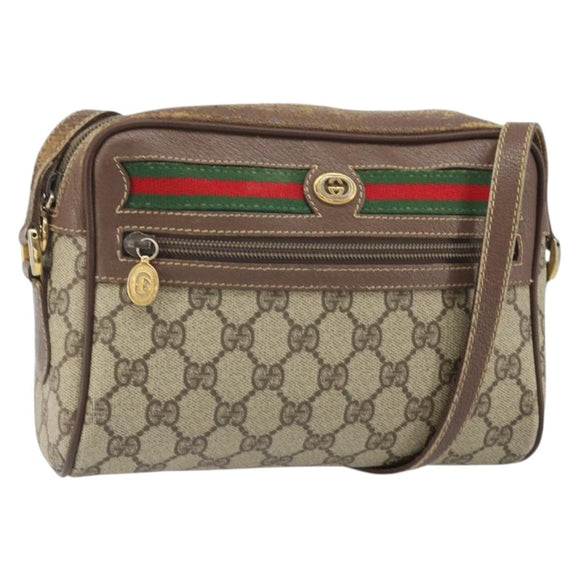GUCCI GG Supreme Web Sherry Line Bag PVC Beige Gold 001 44 6655 Auth 171924