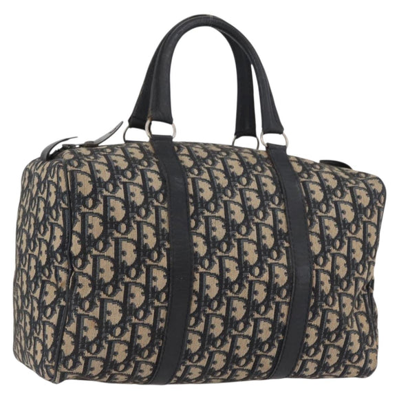 Christian Dior Trotter Canvas Boston Bag Navy Silver Auth 171932