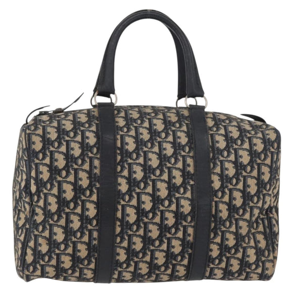 Christian Dior Trotter Canvas Boston Bag Navy Silver Auth 171932