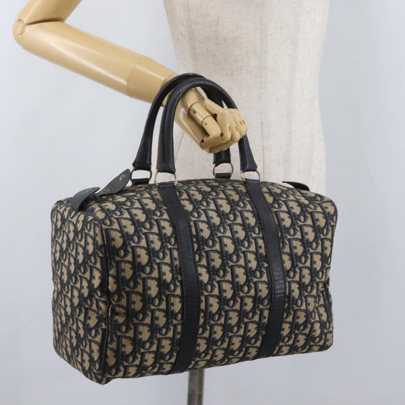 Christian Dior Trotter Canvas Boston Bag Navy Silver Auth 171932