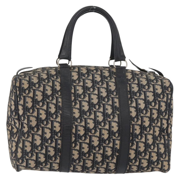 Christian Dior Trotter Canvas Boston Bag Navy Silver Auth 171932