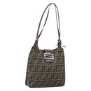 FENDI Zucca Canvas Mamma Baguette Shoulder Bag Black Brown Auth 171933-1