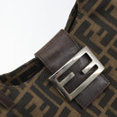 FENDI Zucca Canvas Mamma Baguette Shoulder Bag Black Brown Auth 171933-15