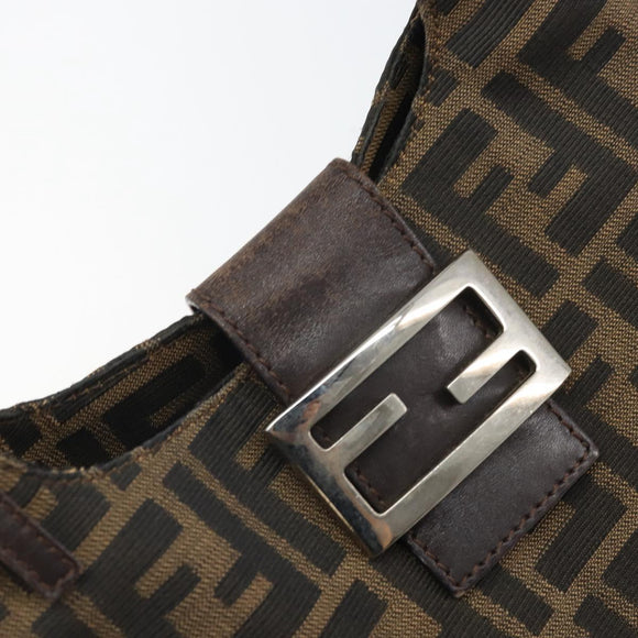 FENDI Zucca Canvas Mamma Baguette Shoulder Bag Black Brown Auth 171933