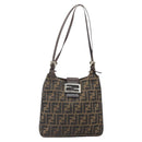 FENDI Zucca Canvas Mamma Baguette Shoulder Bag Black Brown Auth 171933-2