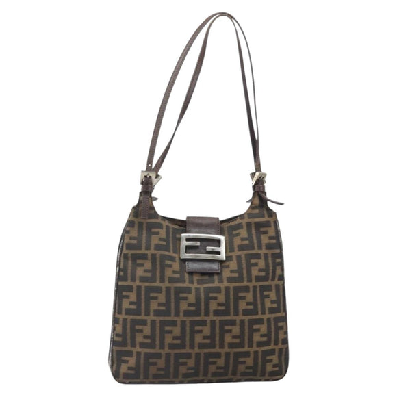 FENDI Zucca Canvas Mamma Baguette Shoulder Bag Black Brown Auth 171933