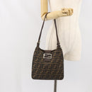 FENDI Zucca Canvas Mamma Baguette Shoulder Bag Black Brown Auth 171933-24