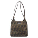 FENDI Zucca Canvas Mamma Baguette Shoulder Bag Black Brown Auth 171933-3