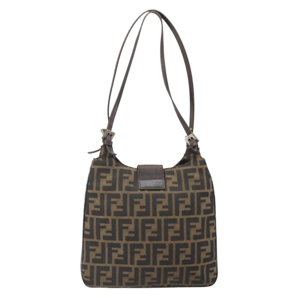 FENDI Zucca Canvas Mamma Baguette Shoulder Bag Black Brown Auth 171933
