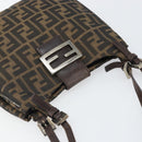 FENDI Zucca Canvas Mamma Baguette Shoulder Bag Black Brown Auth 171933-6